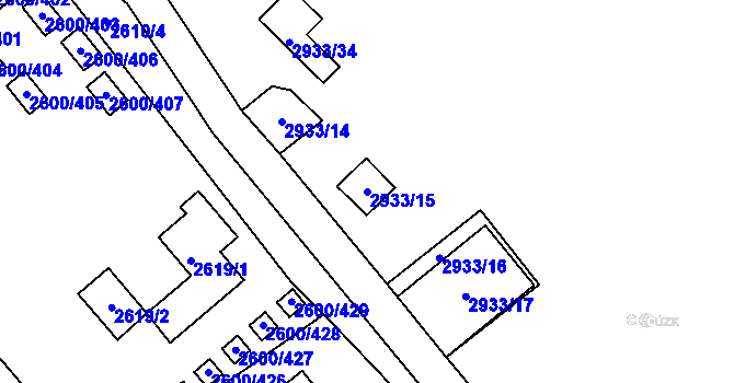 Parcela st. 2933/15 v KÚ Doksy u Máchova jezera, Katastrální mapa