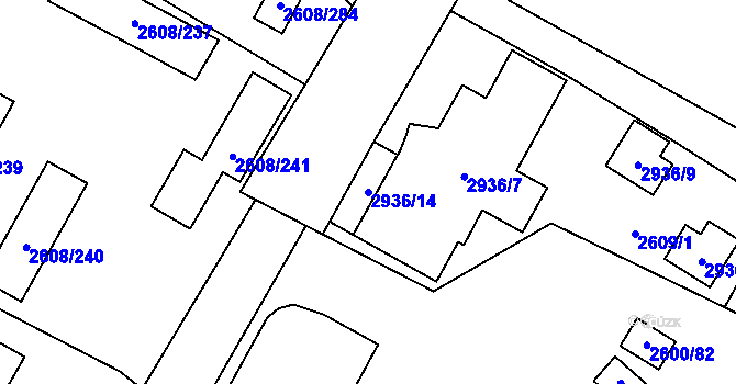 Parcela st. 2936/14 v KÚ Doksy u Máchova jezera, Katastrální mapa