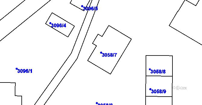 Parcela st. 3058/7 v KÚ Doksy u Máchova jezera, Katastrální mapa