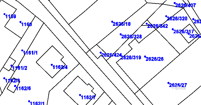 Parcela st. 2626/424 v KÚ Doksy u Máchova jezera, Katastrální mapa