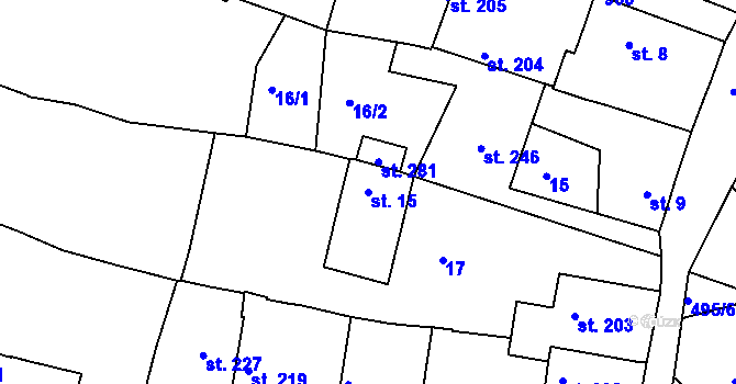 Parcela st. 15 v KÚ Dolánky nad Ohří, Katastrální mapa
