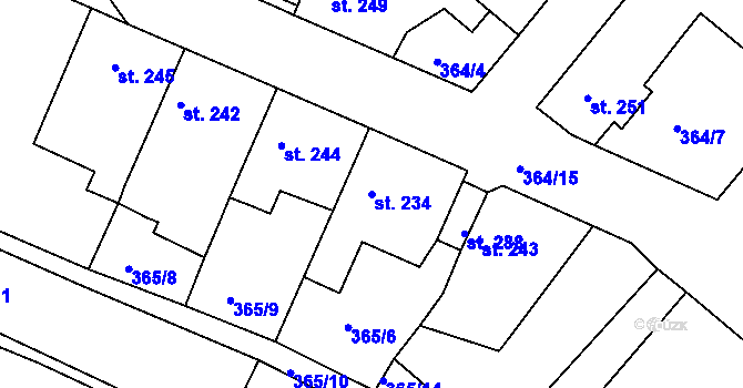Parcela st. 234 v KÚ Dolánky nad Ohří, Katastrální mapa