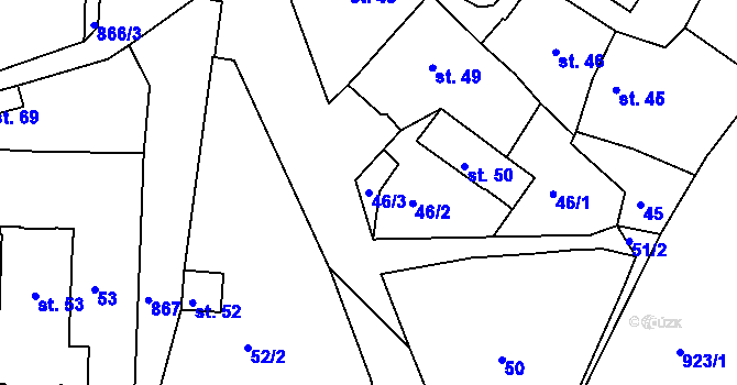 Parcela st. 46/3 v KÚ Dolánky nad Ohří, Katastrální mapa