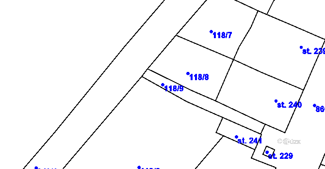 Parcela st. 118/9 v KÚ Dolánky nad Ohří, Katastrální mapa