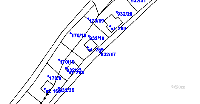 Parcela st. 932/17 v KÚ Dolánky nad Ohří, Katastrální mapa