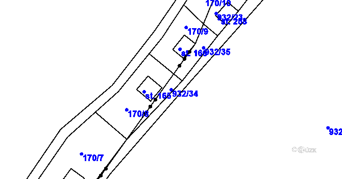 Parcela st. 932/34 v KÚ Dolánky nad Ohří, Katastrální mapa