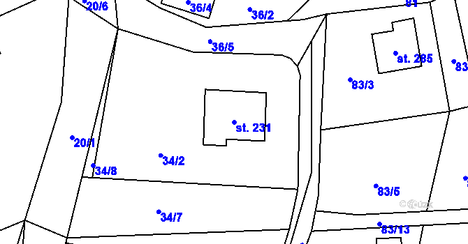 Parcela st. 231 v KÚ Bukovina u Turnova, Katastrální mapa