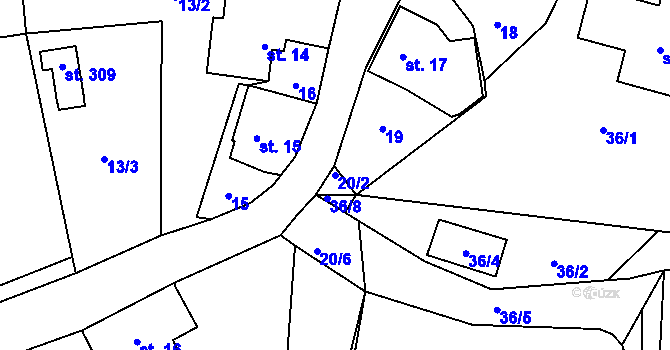 Parcela st. 20/2 v KÚ Bukovina u Turnova, Katastrální mapa