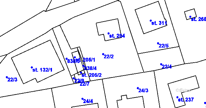Parcela st. 22/2 v KÚ Bukovina u Turnova, Katastrální mapa