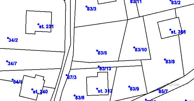 Parcela st. 83/5 v KÚ Bukovina u Turnova, Katastrální mapa