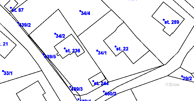 Parcela st. 34/1 v KÚ Malý Rohozec, Katastrální mapa
