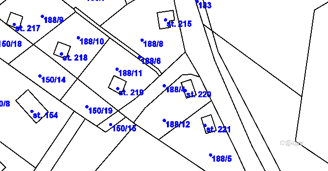 Parcela st. 188/4 v KÚ Malý Rohozec, Katastrální mapa