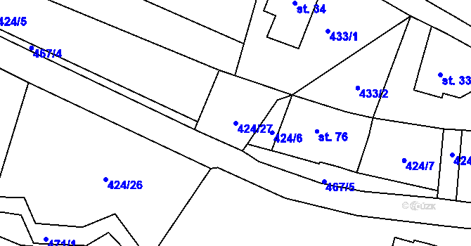 Parcela st. 424/27 v KÚ Malý Rohozec, Katastrální mapa
