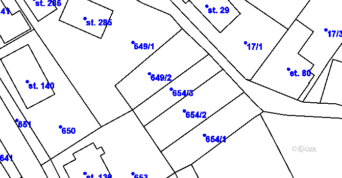 Parcela st. 654/3 v KÚ Malý Rohozec, Katastrální mapa