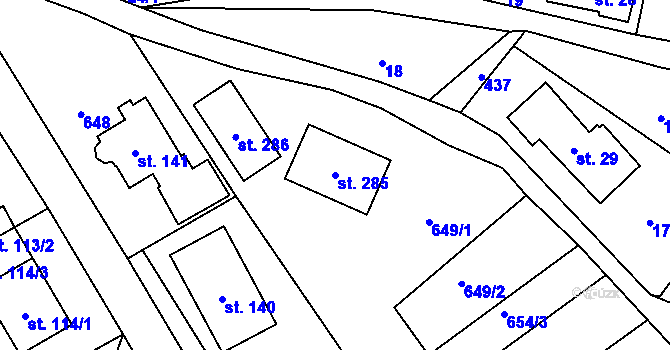 Parcela st. 285 v KÚ Malý Rohozec, Katastrální mapa