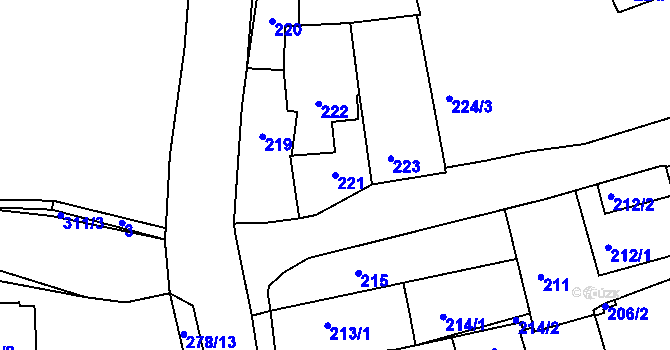 Parcela st. 221 v KÚ Dolany u Kladna, Katastrální mapa