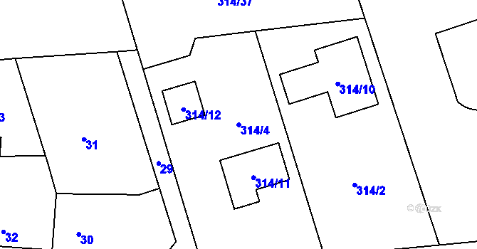 Parcela st. 314/4 v KÚ Dolany u Kladna, Katastrální mapa