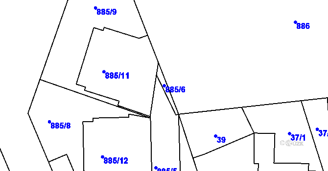 Parcela st. 885/6 v KÚ Dolany u Kladna, Katastrální mapa