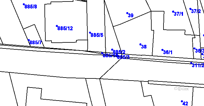 Parcela st. 885/10 v KÚ Dolany u Kladna, Katastrální mapa