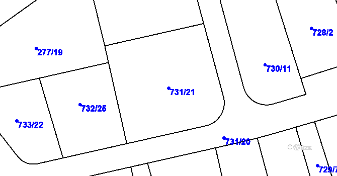 Parcela st. 731/21 v KÚ Dolany u Kladna, Katastrální mapa