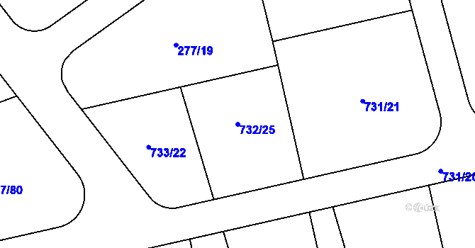 Parcela st. 732/25 v KÚ Dolany u Kladna, Katastrální mapa