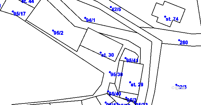 Parcela st. 30 v KÚ Debrno, Katastrální mapa