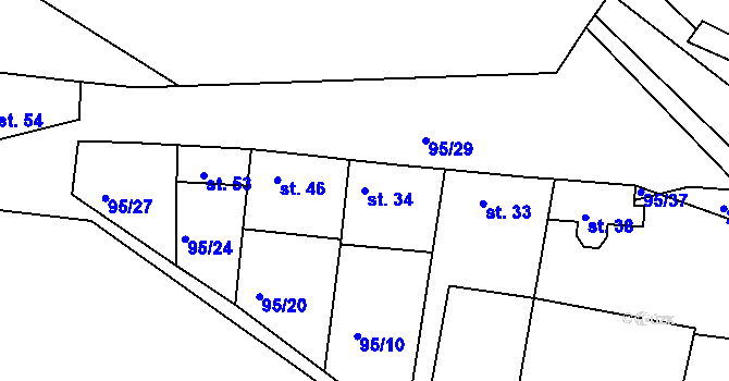 Parcela st. 34 v KÚ Debrno, Katastrální mapa