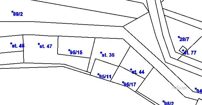 Parcela st. 35 v KÚ Debrno, Katastrální mapa
