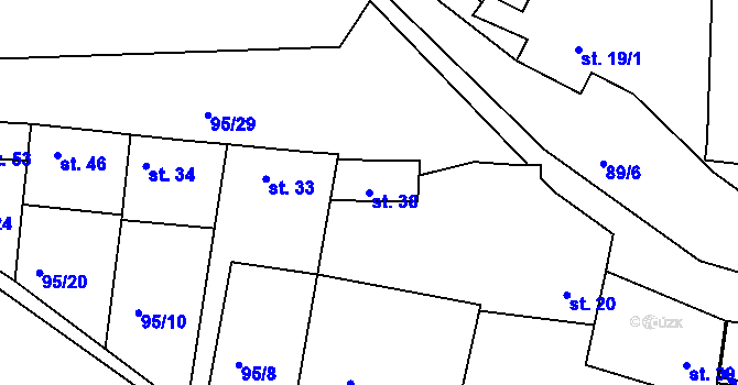 Parcela st. 38 v KÚ Debrno, Katastrální mapa