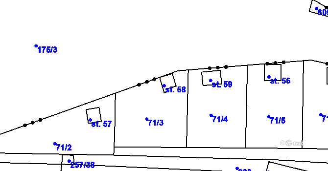 Parcela st. 58 v KÚ Debrno, Katastrální mapa