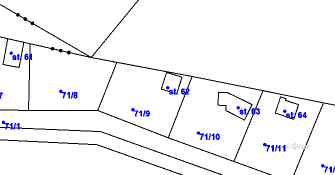 Parcela st. 62 v KÚ Debrno, Katastrální mapa