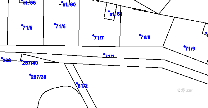 Parcela st. 71/1 v KÚ Debrno, Katastrální mapa