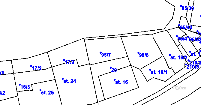 Parcela st. 95/7 v KÚ Debrno, Katastrální mapa