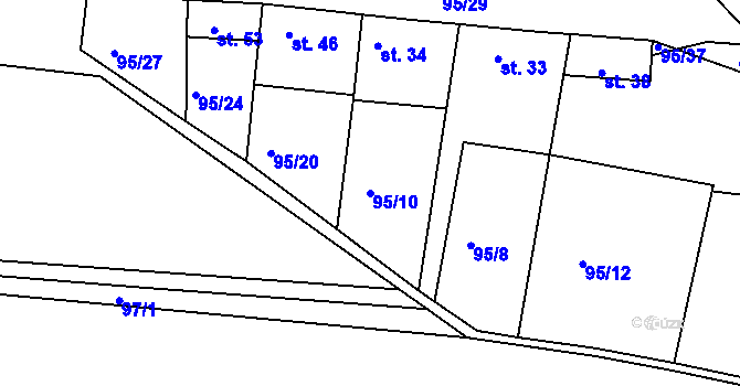 Parcela st. 95/10 v KÚ Debrno, Katastrální mapa