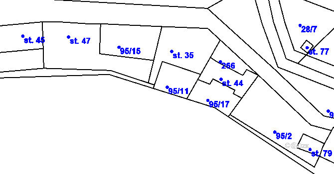Parcela st. 95/11 v KÚ Debrno, Katastrální mapa