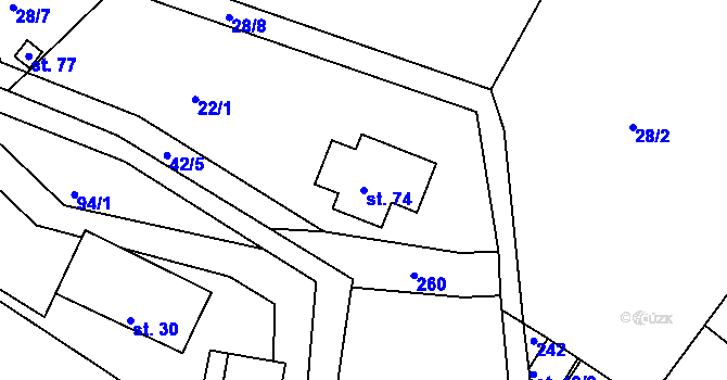 Parcela st. 74 v KÚ Debrno, Katastrální mapa