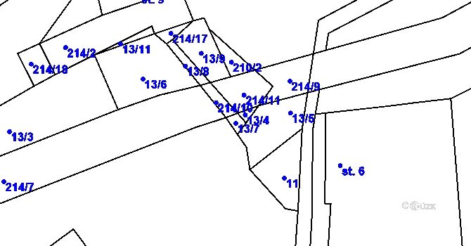 Parcela st. 13/7 v KÚ Debrno, Katastrální mapa
