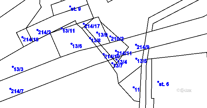 Parcela st. 214/10 v KÚ Debrno, Katastrální mapa