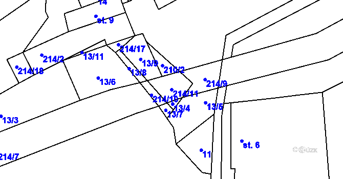 Parcela st. 214/11 v KÚ Debrno, Katastrální mapa