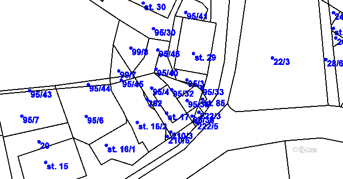 Parcela st. 95/32 v KÚ Debrno, Katastrální mapa