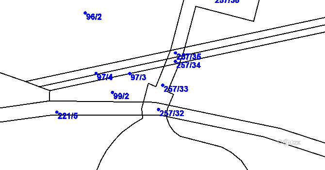 Parcela st. 257/33 v KÚ Debrno, Katastrální mapa