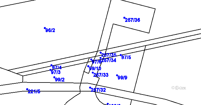 Parcela st. 257/35 v KÚ Debrno, Katastrální mapa