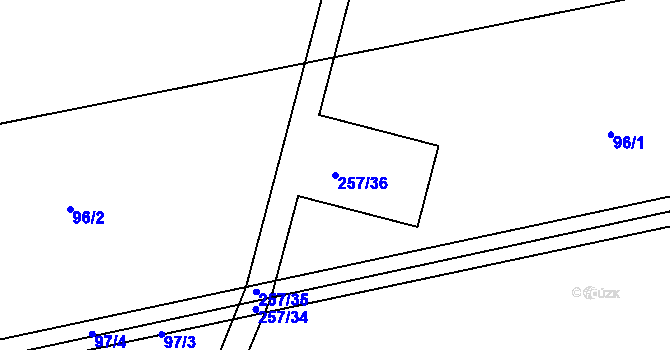 Parcela st. 257/36 v KÚ Debrno, Katastrální mapa