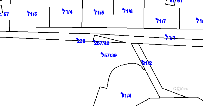 Parcela st. 257/39 v KÚ Debrno, Katastrální mapa