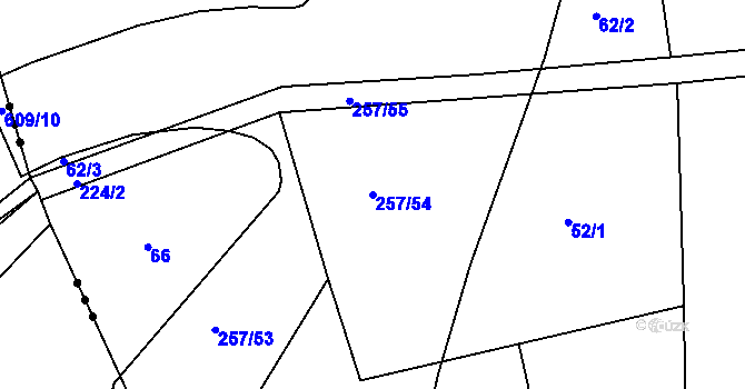 Parcela st. 257/54 v KÚ Debrno, Katastrální mapa