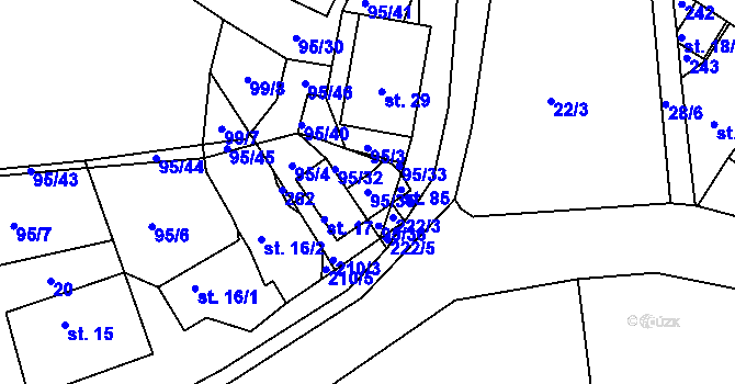 Parcela st. 95/35 v KÚ Debrno, Katastrální mapa