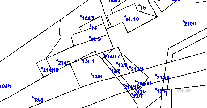 Parcela st. 214/17 v KÚ Debrno, Katastrální mapa