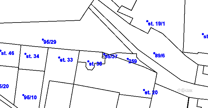 Parcela st. 95/37 v KÚ Debrno, Katastrální mapa