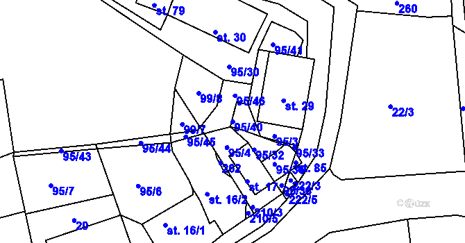 Parcela st. 95/40 v KÚ Debrno, Katastrální mapa