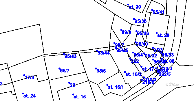 Parcela st. 95/44 v KÚ Debrno, Katastrální mapa